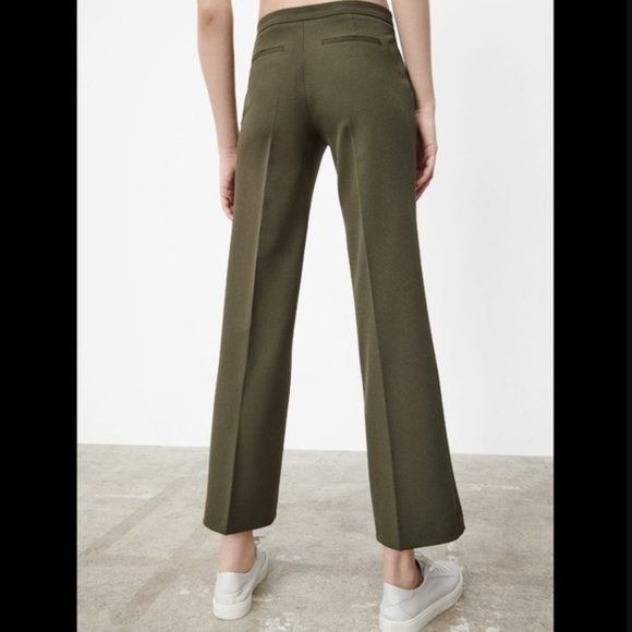 ZARA WOMEN NEW HIGH-WAISTED PANTS Olive Green Khaki Wide LEG 8448/703 S L - Picture 4 of 7